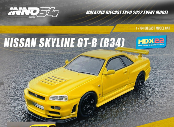 1:64 Nissan Skyline GT-R (R34) -- Yellow (2022 Malaysia Diecast Expo) -- INNO64