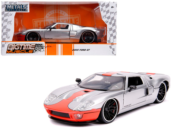 1:24 2005 Ford GT -- Silver w/Orange Stripe -- JADA: Bigtime Muscle