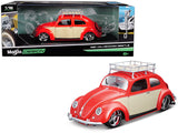 1:18 1951 Volkswagen Beetle with Roof Rack -- Red/Cream -- Maisto Design