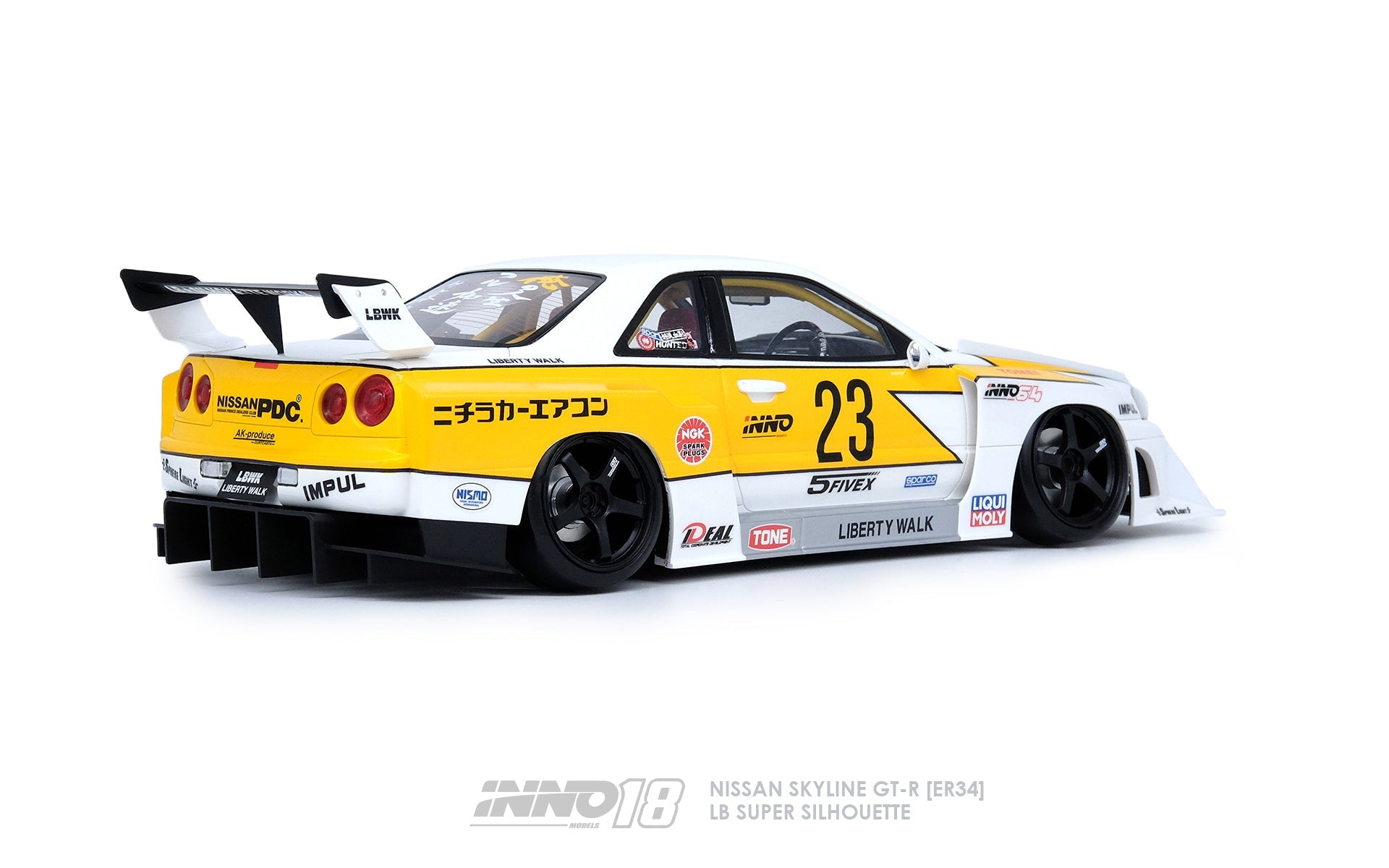 ミニカー INNO 1/18 SKYLINE LBWK ER34 YELLOW 1:18 LBWK Nissan E-R34 Super Silhouette Skyline GTR -- White/Yellow --