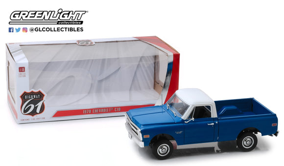 1:18 1970 Chevrolet C10 w/Lift Kit -- Blue/White -- Highway 61