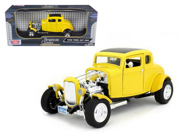 1:18 1932 Ford 5-Window Coupe Hot Rod -- Yellow American Graffiti -- MotorMax