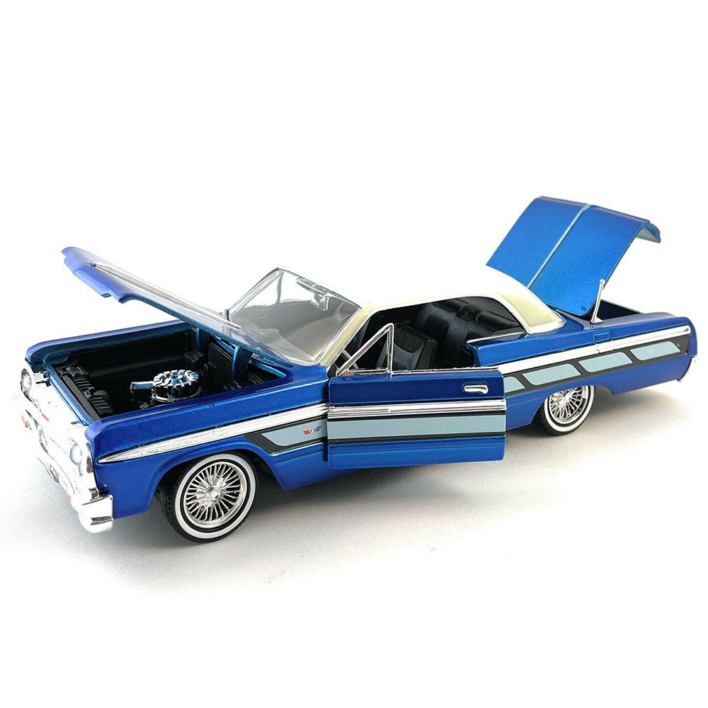 1:24 1964 Chevrolet Impala Lowrider -- Blue/White -- MotorMax Get Low