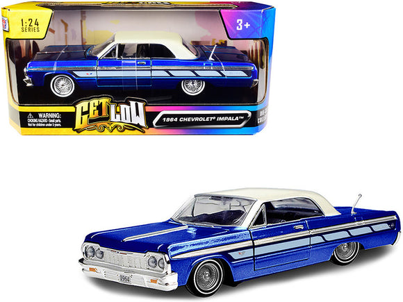 1:24 1964 Chevrolet Impala Lowrider -- Blue/White -- MotorMax Get Low