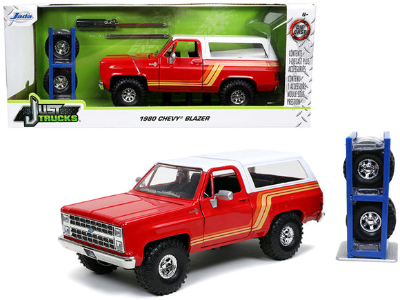 1:24 1980 Chevrolet K5 Blazer -- Red w/Extra Wheels -- JADA: Just Trucks