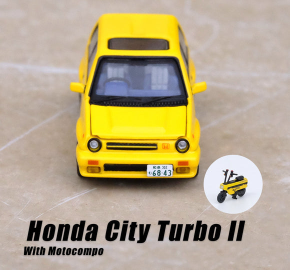 1:64 Honda City Turbo II w/Motocompo -- Yellow -- INNO64