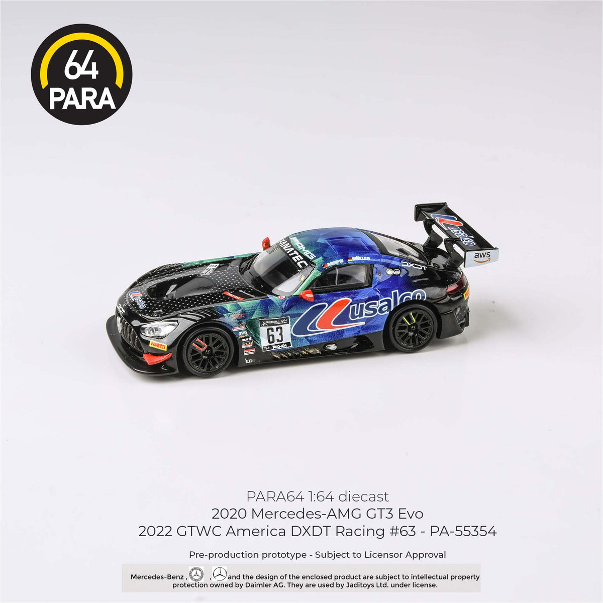 1:64 Mercedes-AMG GT3 Evo -- GTWC America DXDT Racing #63 -- PARA64