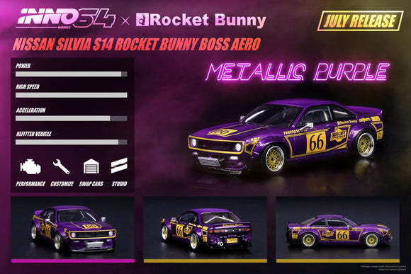 1:64 Nissan S14 Silvia Rocket Bunny Boss Aero -- Metallic Purple -- INNO64