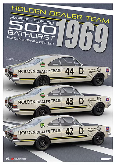 1969 HDT Bathurst Team Print -- Colin Bond Peter Brock Holden Monaro - Hughes