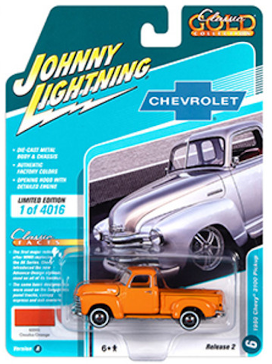 1:64 1950 Chevrolet 3100 Pickup -- Omaha Orange -- Johnny Lightning