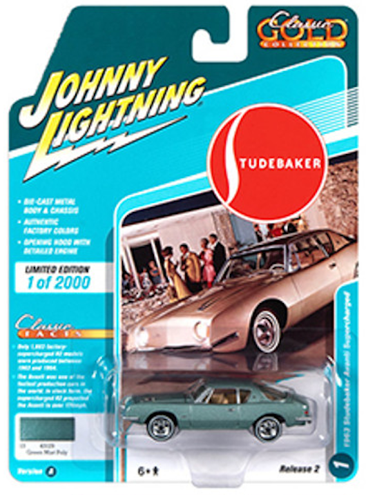 1:64 1963 Studebaker Avanti Supercharged -- Green Mist Poly -- Johnny Lightning