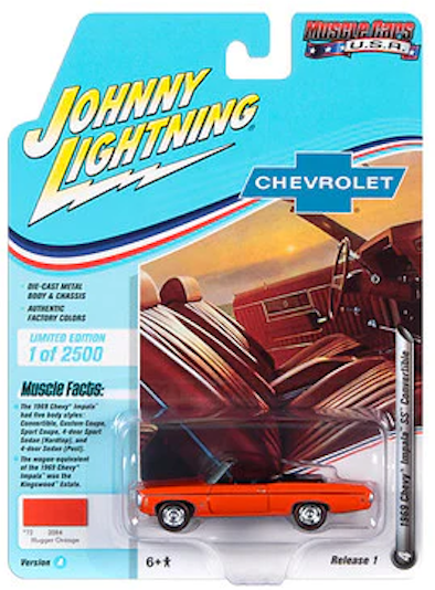 1:64 1969 Chevrolet Impala SS Convertible -- Hugger Orange -- Johnny Lightning