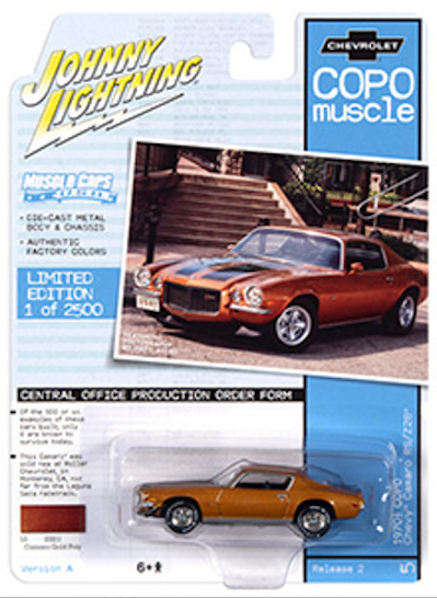 1:64 1970 ½ Chevrolet COPO Camaro RS/Z28 -- Camaro Gold Poly -- Johnny Lightning