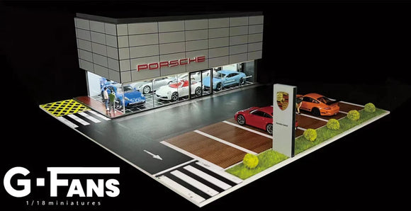 1:64 Porsche Dealership/Service Centre Garage Diorama Display with LEDs - G-Fans