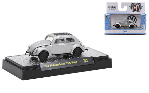 1:64 1953 VW Beetle Deluxe USA Model -- Silver -- M2 Machines Auto-Thentics
