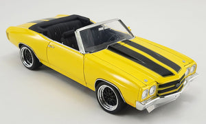 1:18 1970 Chevrolet Chevelle Convertible Restomod -- Yellow w/Black Stripes -- A