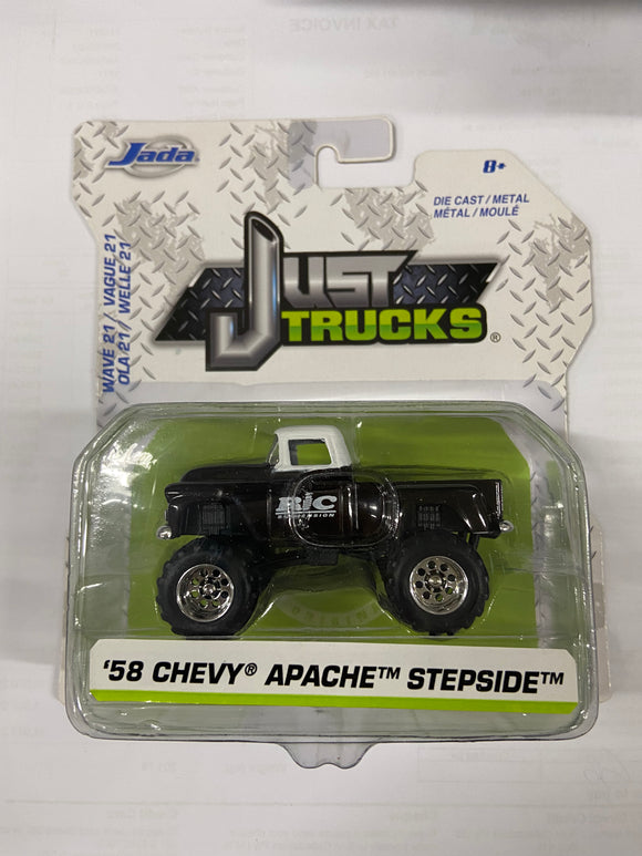 1:64 1958 Chevrolet Apache Stepside -- Black/White -- JADA: Just Trucks