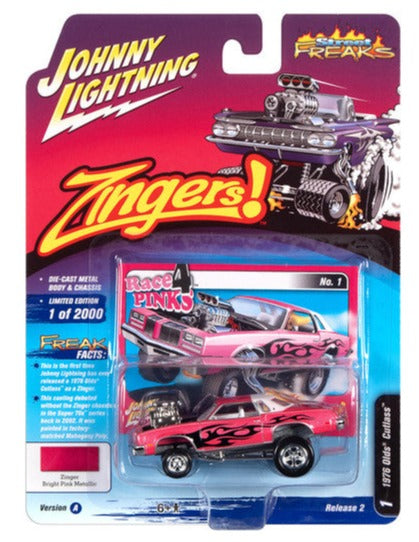 1:64 1976 Oldsmobile Cutlass -- Zinger Bright Pink Metallic -- Johnny Lightning