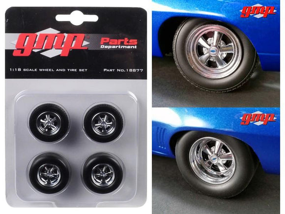1:18 5-Spoke Cragar Style Wheel & Tyre Set -- Chrome -- ACME