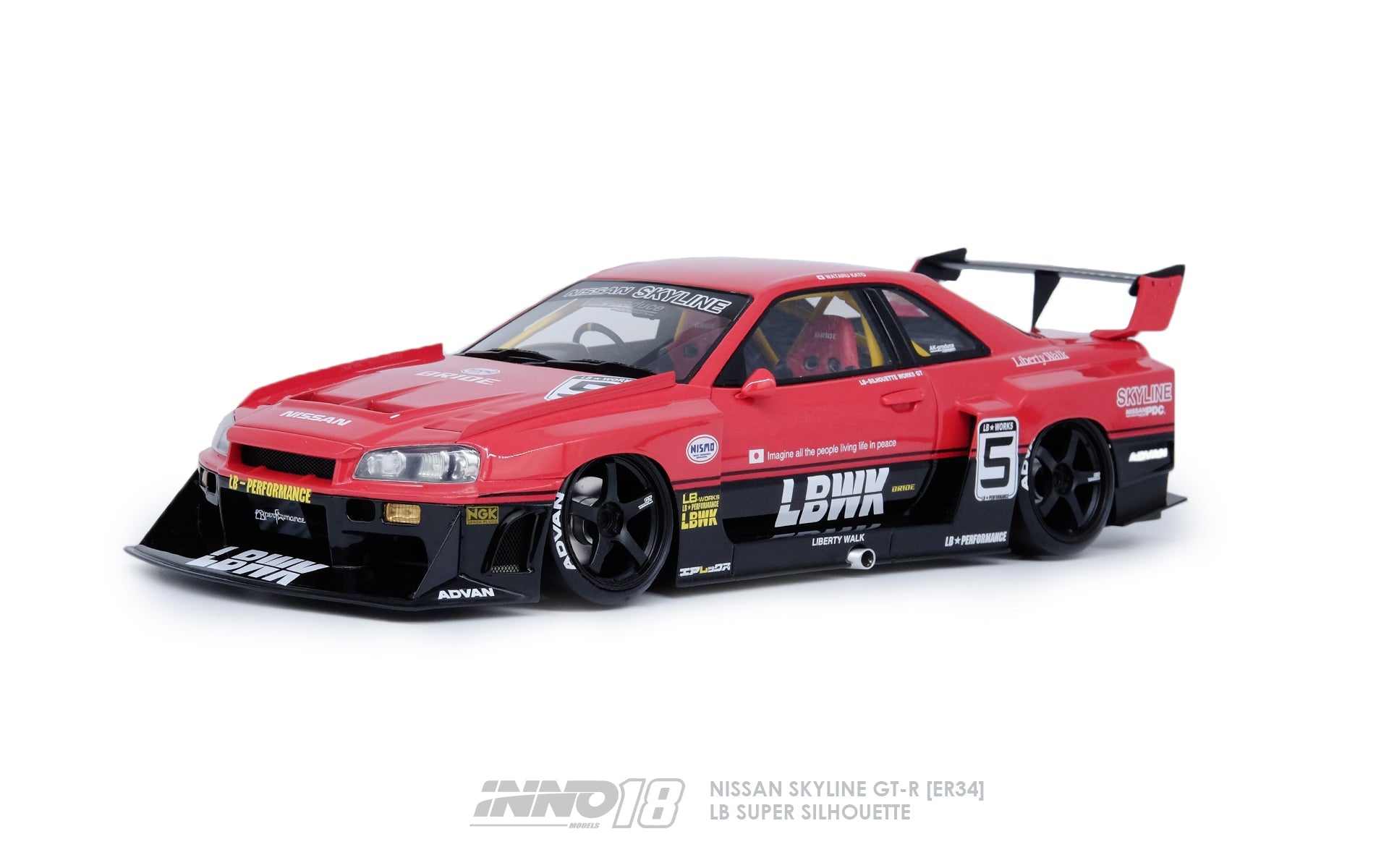 1:18 LBWK Nissan E-R34 Super Silhouette Skyline GTR -- #5 Red -- INNO1