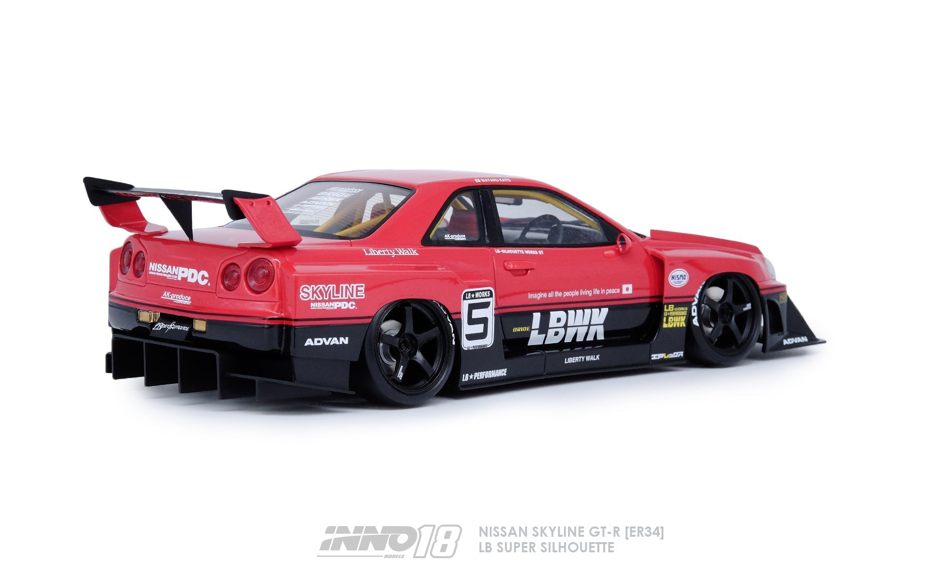 1:18 LBWK Nissan E-R34 Super Silhouette Skyline GTR -- #5 Red -- INNO1