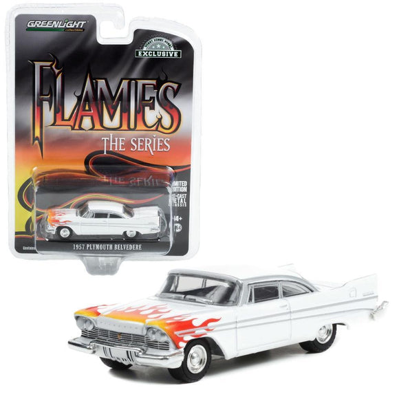 1:64 1958 Plymouth Belvedere -- White w/Flames -- Greenlight