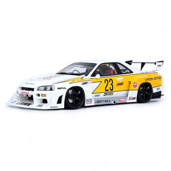 1:18 LBWK Nissan E-R34 Super Silhouette Skyline GTR -- White/Yellow